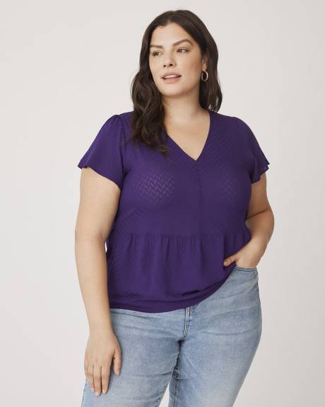 Fit-and-Flare Blouse with Short Flutter Sleeves
