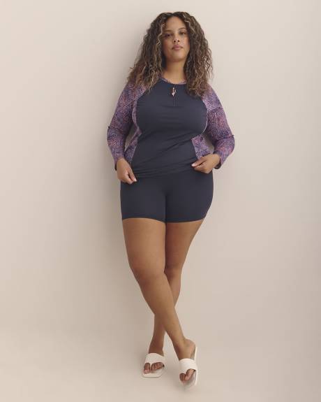 Textured Dotted Long-Sleeve Rashguard with Built-In Bra