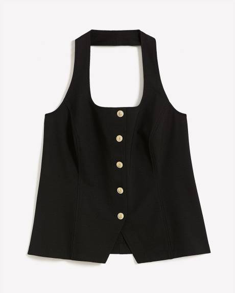Gilet noir boutonné à attache derrière le cou - Addition Elle