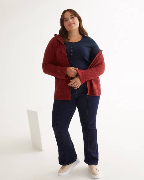 Long-Sleeve Henley Waffle Knit Top
