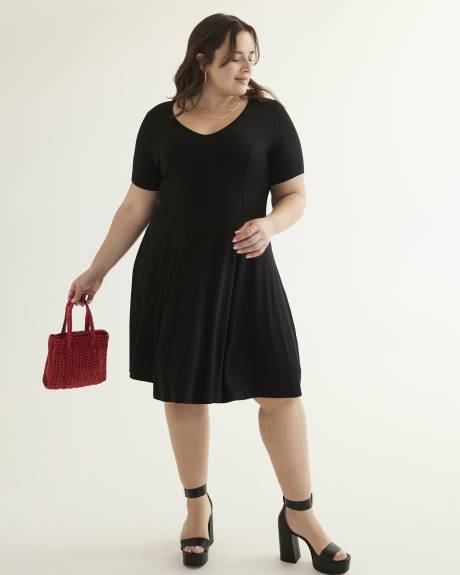 Responsible, Black Knit V-Neck Dress