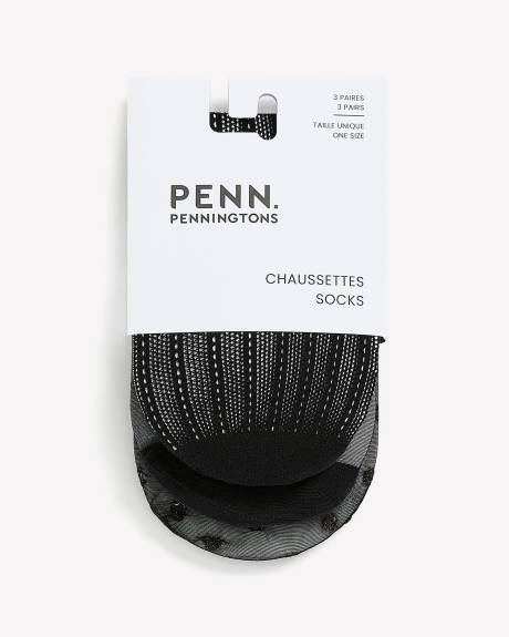 Bas de nylon noirs courts, ens. de 3