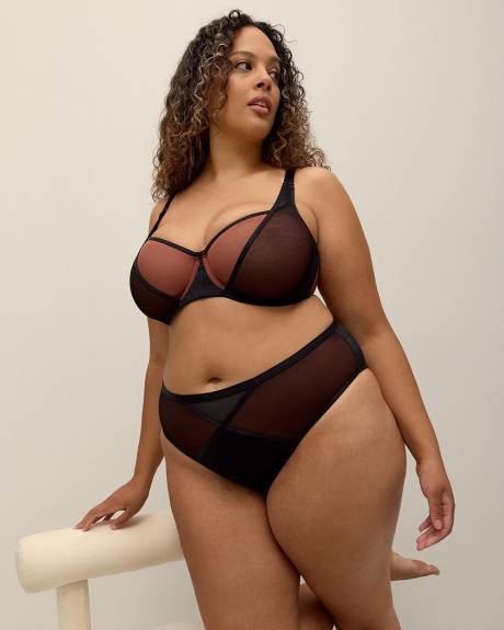 Black Unlined Mesh Balconette Bra - Déesse Collection