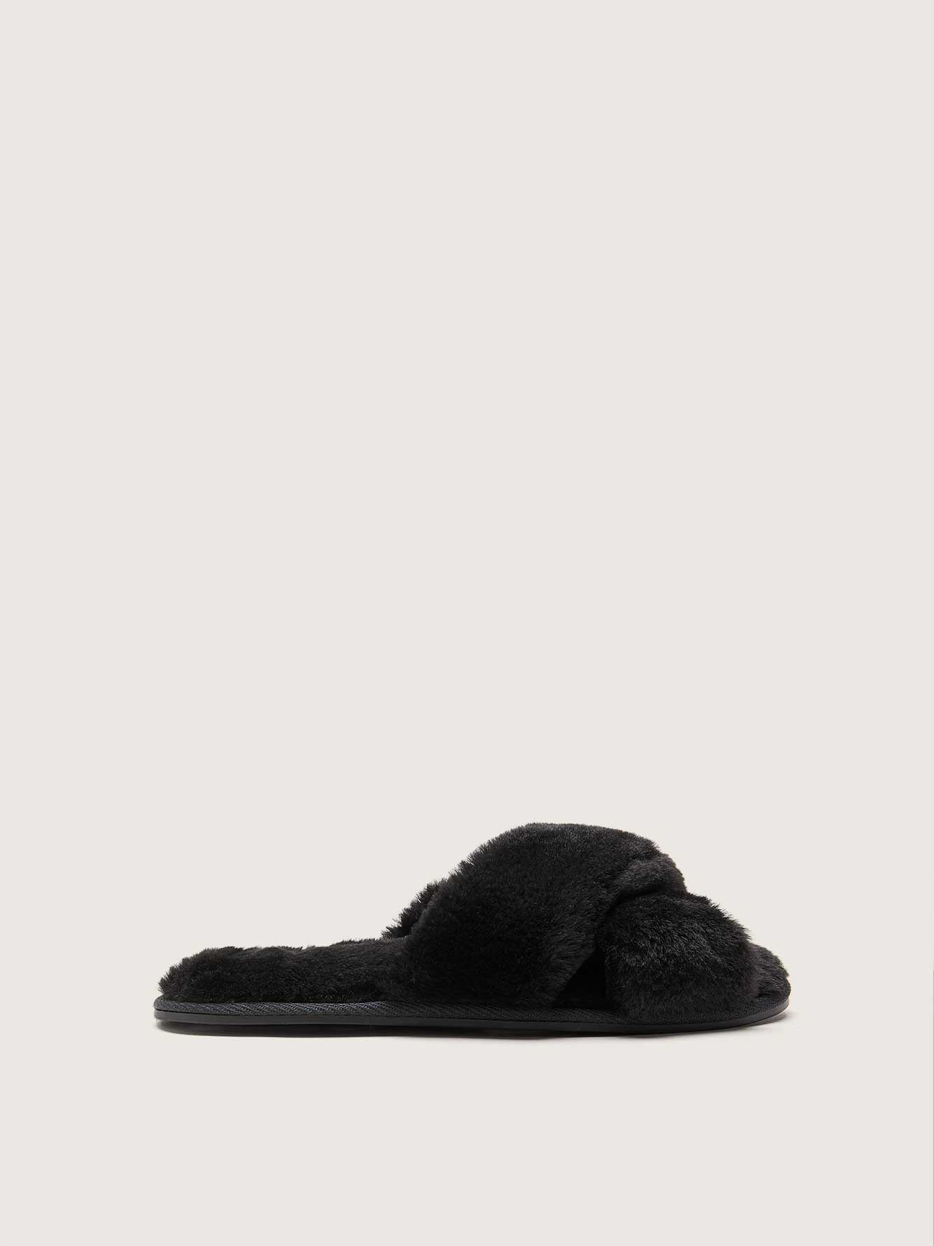Extra Wide Width Faux-Fur Crossover Slippers - Addition Elle