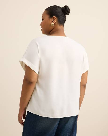 Satin Boat-Neck T-Shirt Blouse