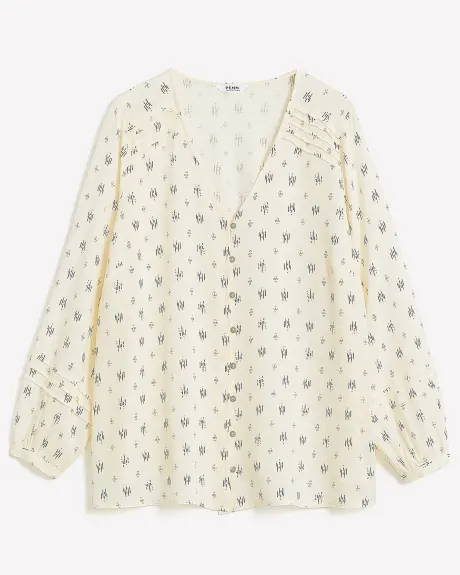 Long-Sleeve Buttoned-Down Printed Blouse