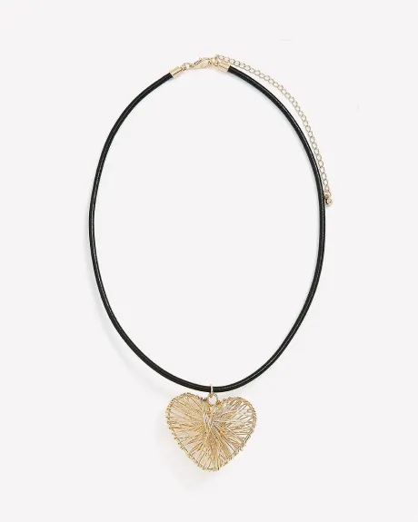 Cord Choker Necklace with Golden Heart Pendant - Addition Elle