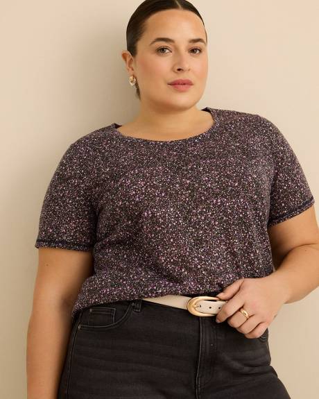 T-shirt imprim&eacute; &agrave; col rond et &agrave; manches courtes, coupe curvy