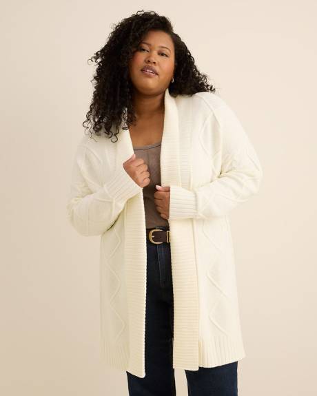 Veste cardigan tunique à mailles torsadées