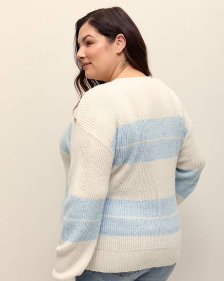 Crewneck Sweater with Buttons at Shoulders