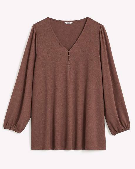 Long Ballon Sleeve Swing Knit Top