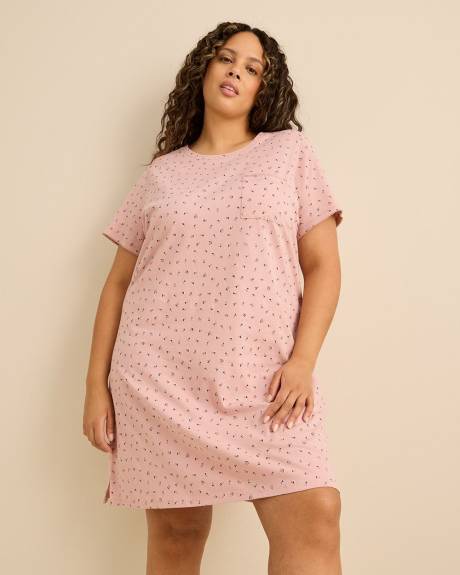 Printed Short-Sleeve Sleepshirt with Pocket - ti Voglio