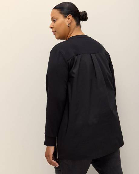 Pull uni avec manches et dos en popeline