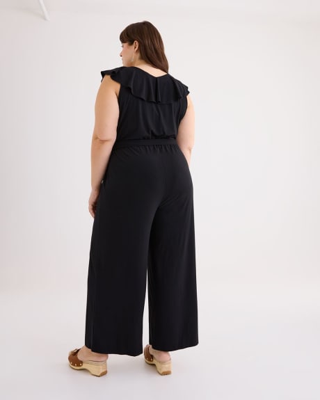 Responsible, Sleeveless Wrap Jumpsuit with Ruffles