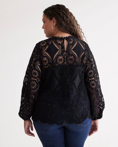 Crochet Blouse with Long Balloon Sleeves