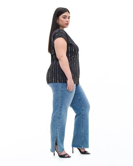 Extended-Sleeve Knit Top with V Neckline - Addition Elle