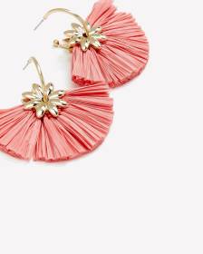 Coral Raffia Flower Earrings