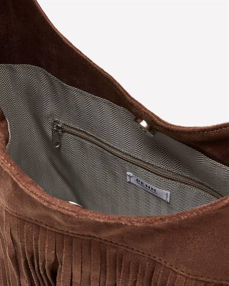 Sac fourre-tout en faux suède cognac avec franges