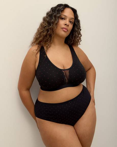 Dotted Cotton Soft Cup Wireless Bra with Lace and Mesh Insert - ti Voglio