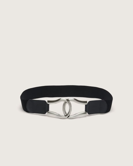 Wide Elastic Belt with Pewter Buckle