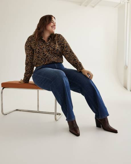 Black Floral Buttoned Down Shirt