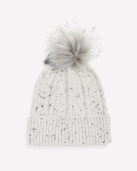 Nep Yarn Cuff Beanie with Pompom