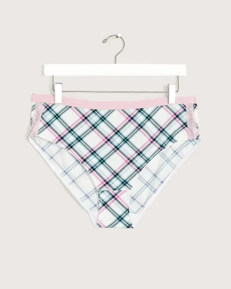 High-Cut Microfibre Brief with Plaid Print and Lace Sides - Déesse Collection