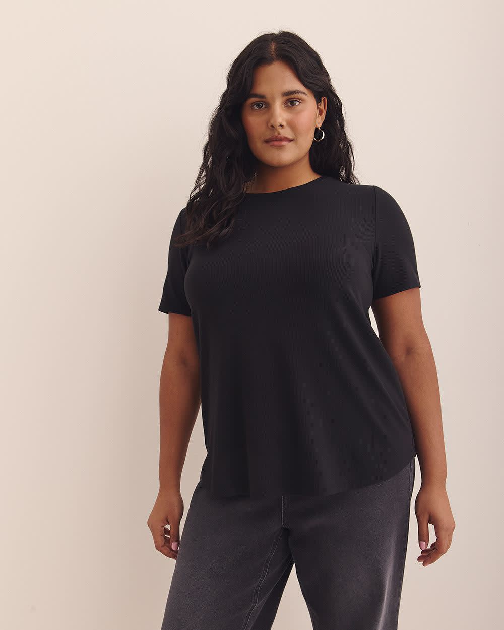 T-shirt en tricot côtelé, coupe moderne, tissu responsable - Addition Elle