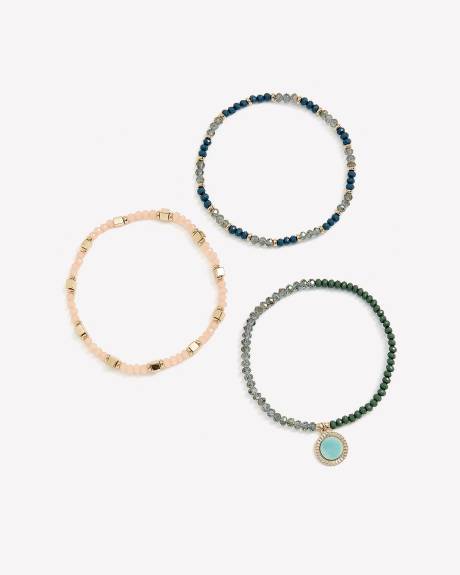 Elastic Beaded Bracelets, Set of 3