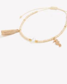 Offwhite Beaded Cord Bracelet with Seahorse Pendant