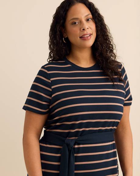 Blue Striped Knit Dress with Removable Belt