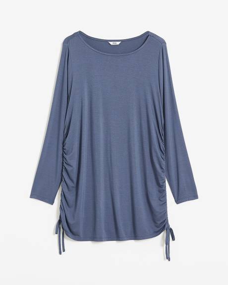 Boat-Neck Knit Top with Side Drawstrings