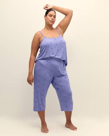 Pantalon de pyjama capri en tricot brodé lavande - ti Voglio