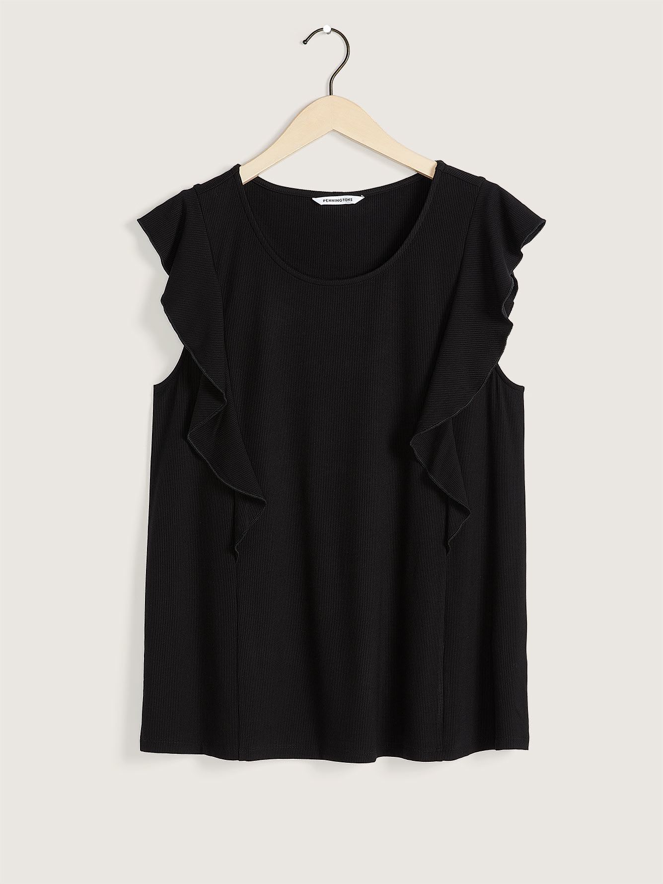 Sleeveless Crew-Neck Knit Top with Frills