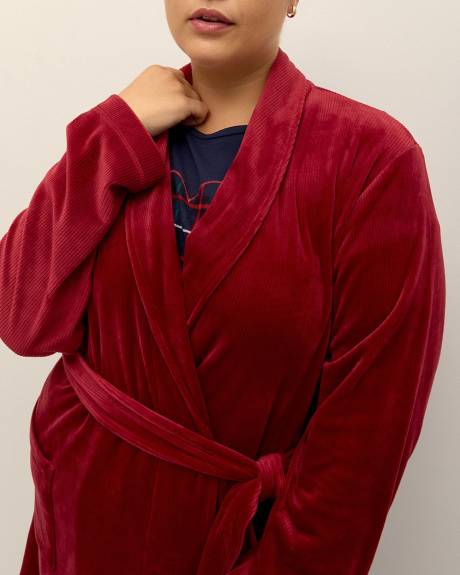 Robe de chambre rouge en tricot de velours côtelé avec ceinture - ti Voglio