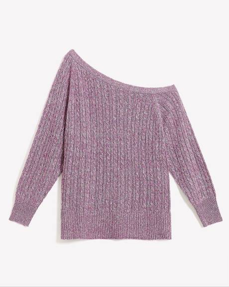 Cable Knit Sweater with Off-Shoulder Sleeve