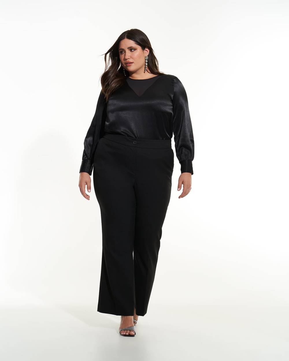 Black Blouse with Chiffon Neckline Yoke - Addition Elle