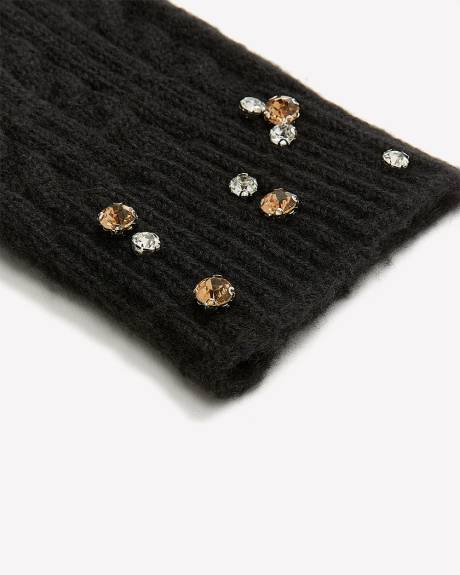 Black Cable Stitch Gloves with Decorative Jewels