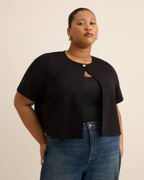 Black Knit Bolero with Button Detail