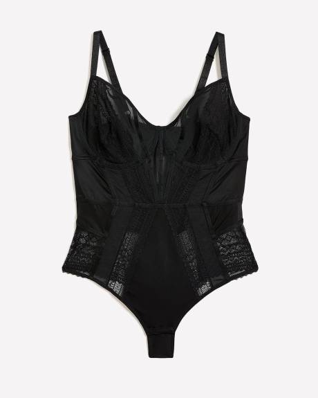 Maillot de corps cheeky noir en maille non doublé, avec armatures - Déesse Collection
