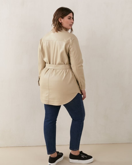 Solid PU Belted Shirt Jacket - Addition Elle
