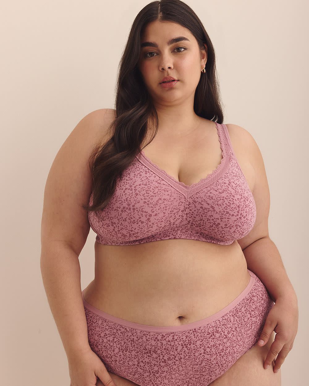 Wireless Unlined Rose Cotton Bra with Lace Trim - ti Voglio