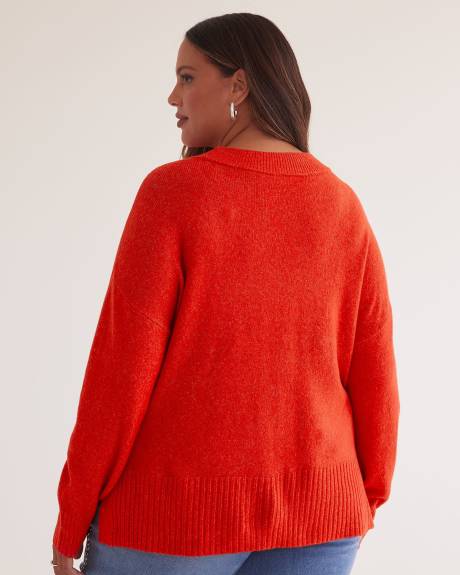 Crewneck Sweater with High Side Slits