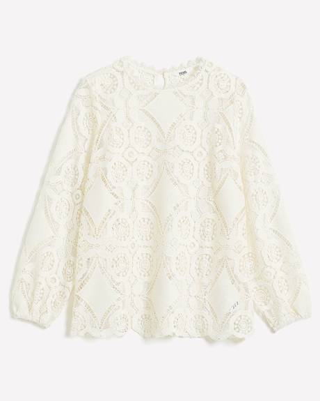 Crochet Blouse with Long Balloon Sleeves