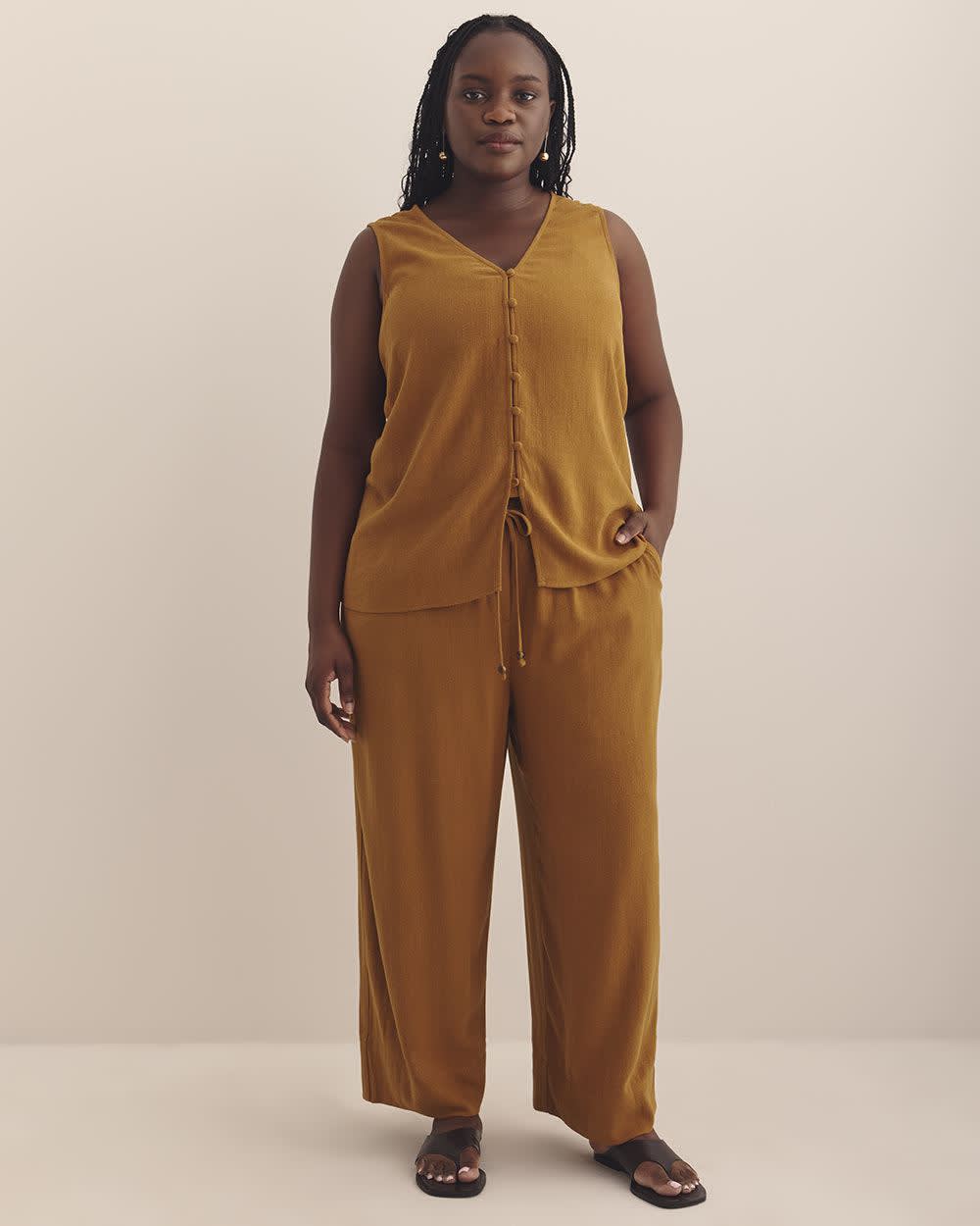 Pantalon écourté à jambe large avec cordon à la taille