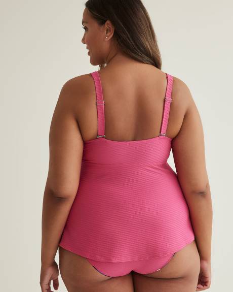 Tankini texturé à encolure en V lacée, coupe trapèze