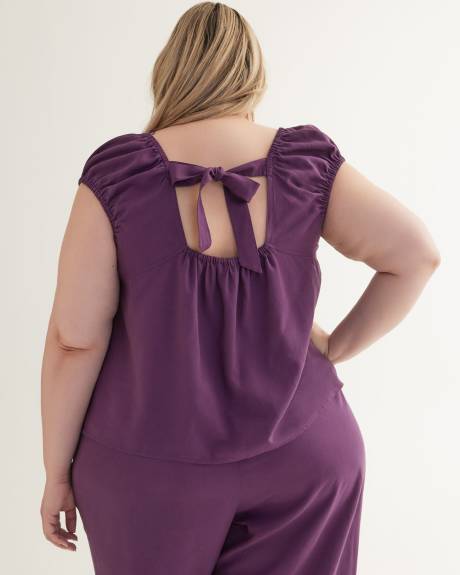 Linen Blend Blouse with Knotted Back