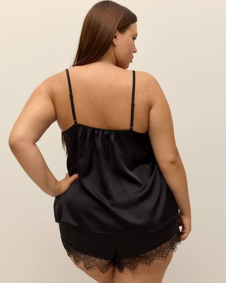 Satin Cami with Lace Details at Neckline - Déesse Collection
