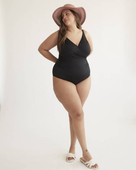 Black Wrap V-Neck One-Piece Swimsuit