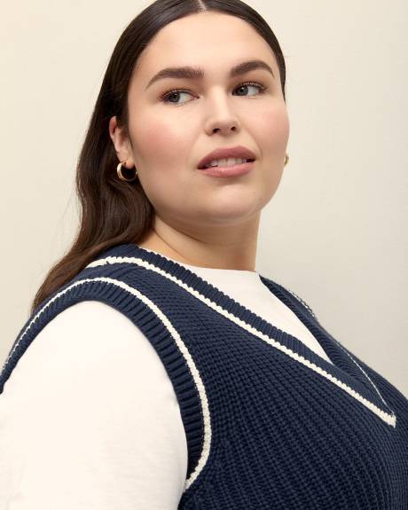 Cotton Blend V-Neck Preppy Vest